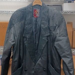 Vintage G-III Genuine leather paisley black long coat.